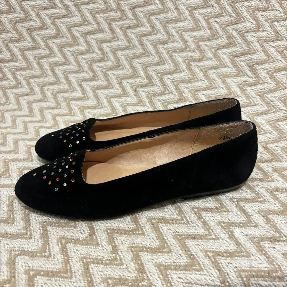 Vintage Joyce Women's Black Velvet Rainbow Studded Comfort Loafers Size 7.5 - Picture 5 of 9